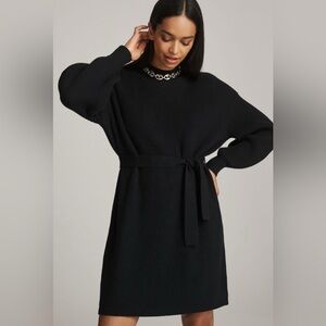 ✨ Anthropologie Long-Sleeve Mock-Neck Tie-Waist Mini Dress Sz L